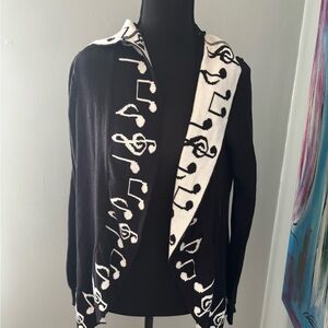 Hot topic womens S open front hooded music notes cardigan sweater